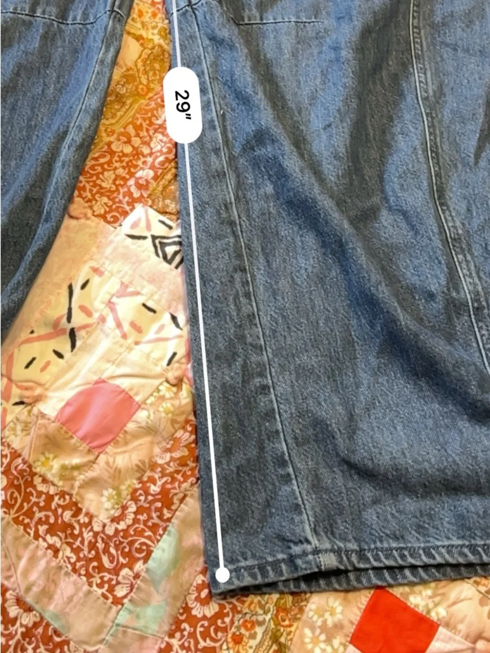 Curved Leg Denim Jumpsuit - Medium Wash 10 - Picture 7 of 11